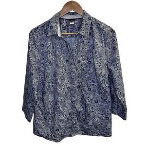 Basic‎ Editions Shirt Womens 2XL Blue Paisley Button Up Long Sleeve Casual XXL